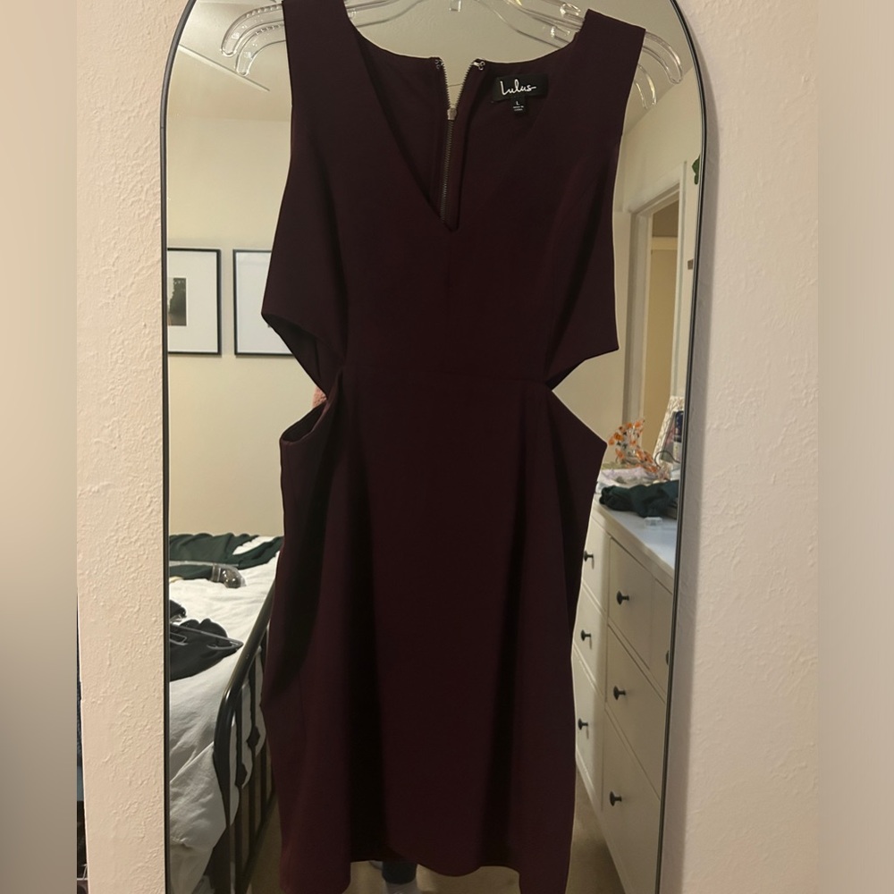 Lulus bodycon dress with cutouts, deep purple, size large